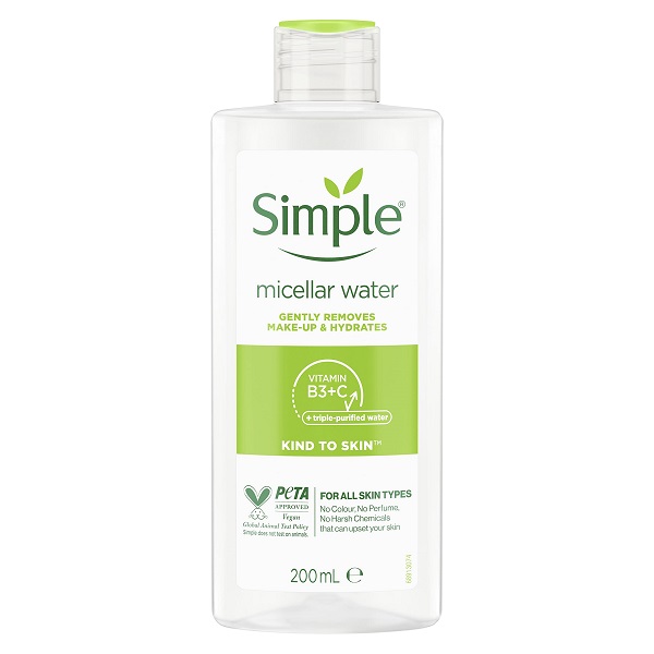 simple-micellar-cleansing-water میسلار واتر سفید و سبز سیمپل برای انواع پوست | حجم 200 میلی لیتر - Image 1